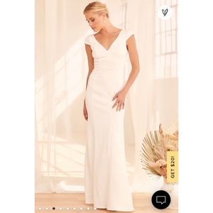 White Cap Sleeve Mermaid Dress with Lace V Low Back